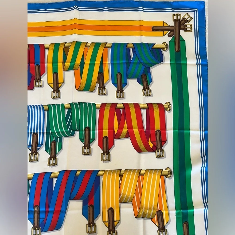 HERMES Silk Scarf Les Sangles 90cm design Jacques Eudel EUC 1980s